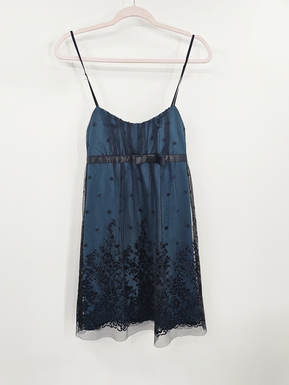 Teal Y2K Lace-Overlay Spaghetti Strap Dress Size 3